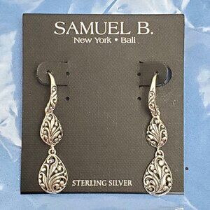 Samuel B Sterling Silver 925 Pear Shaped Drop French Hook Earrings